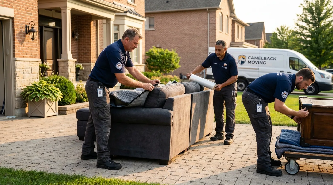 Large estate moving crew wrapping furniture in Phillips, ME